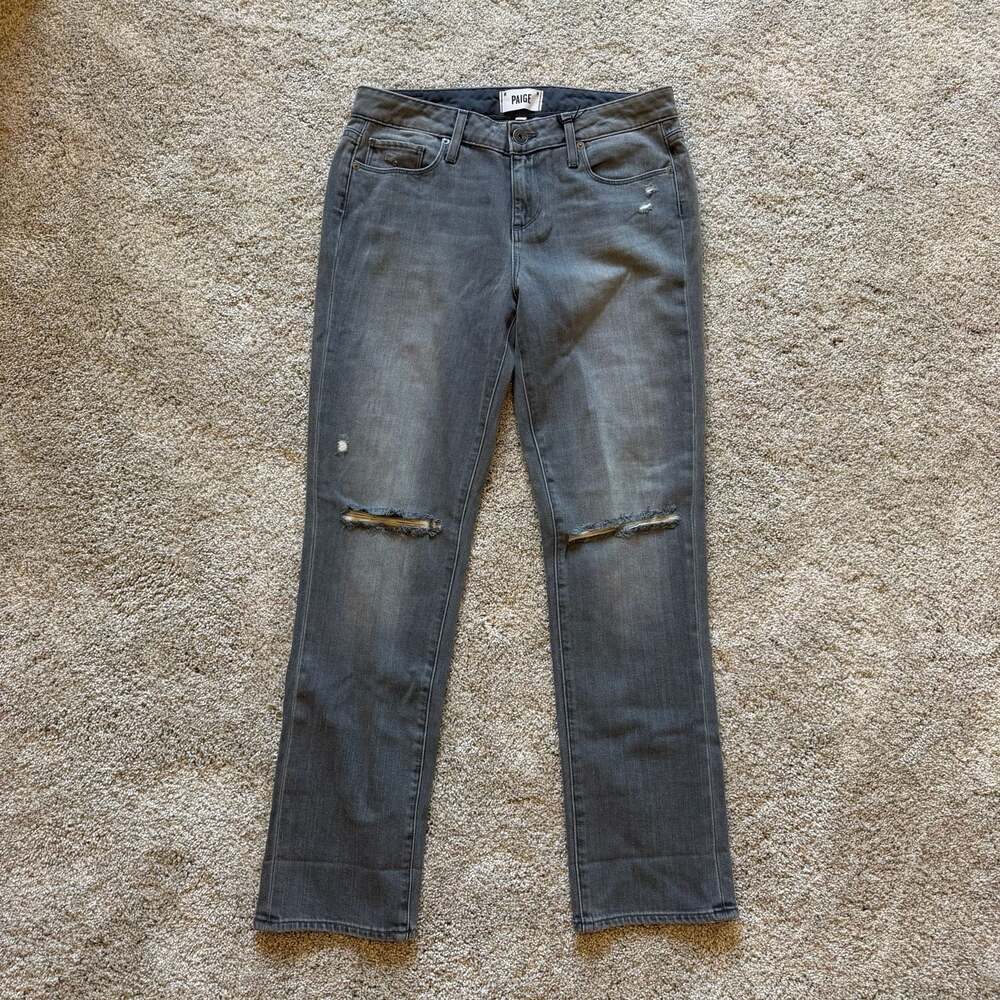 PAIGE Porter Mid Rise Boyfriend Straight Distressed Grey Jeans Size 26